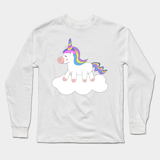 Cute Kawaii Unicorn on sky Long Sleeve T-Shirt by Novelty-art